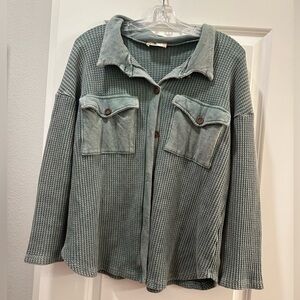 Altar’d State Waffle Knit Green Shacket
